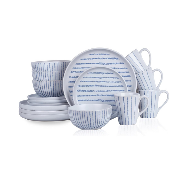 Stone Lain Nova Stoneware Round Dinnerware Set, Blue 16-Piece Service for 4