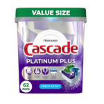 Cascade Platinum Plus ActionPacs Dishwasher Detergent Pods, Fresh (62 Count)