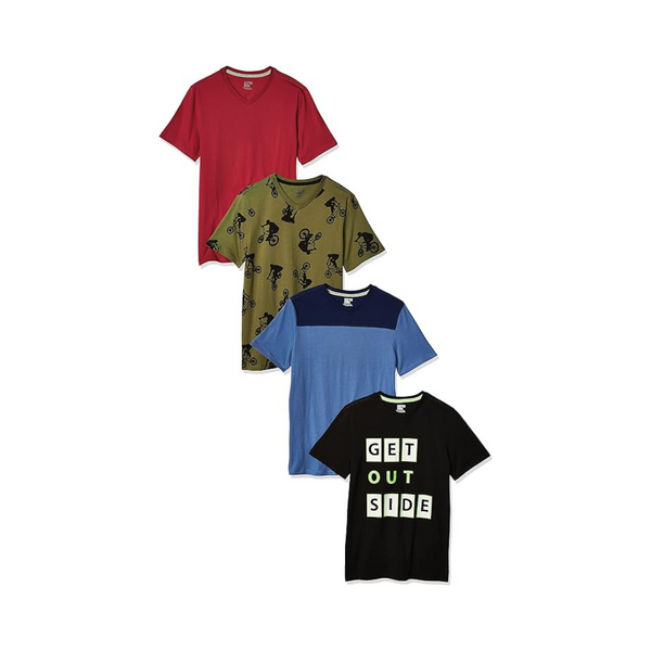 4-Pack Amazon Essentials Boys' Short-Sleeve V-Neck T-Shirt