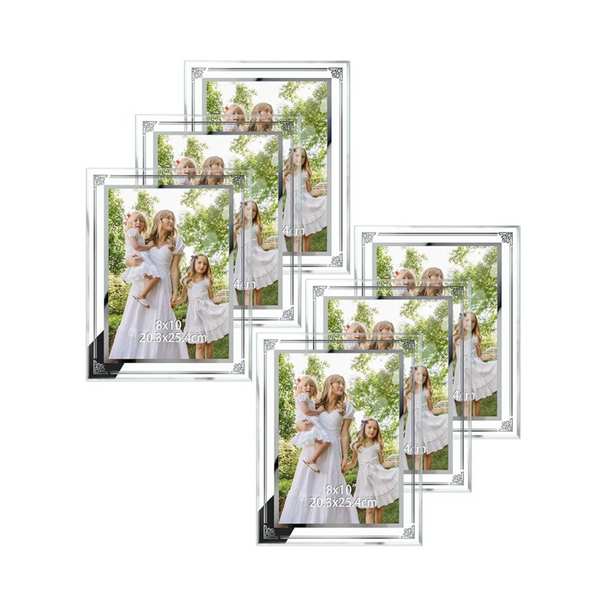 6-Pack 8x10 Glass Picture Frames With Silver Edge