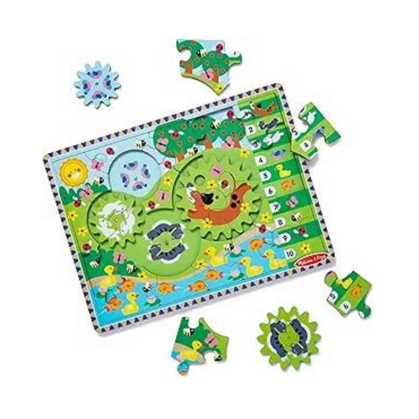 24-Piece Melissa & Doug Wooden Animal Chase Jigsaw Spinning Gear Puzzle