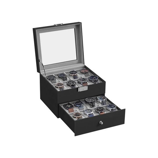 Songmics 16-Slot Watch Box w/ Glass Lid