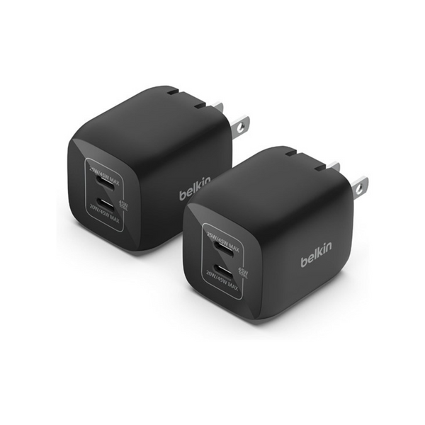 2-Pack Belkin 45W GaN Dual USB-C PD 3.0 Wall Charger