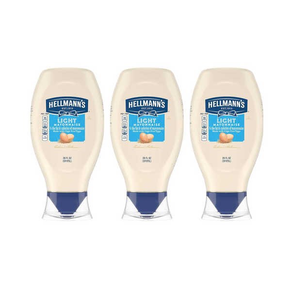 Hellmann’s Light Mayonnaise Squeeze Bottle, 20 oz, Pack of 3