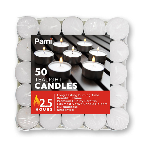 Pami Premium Unscented Tealights, 50 Piece Box