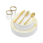 150-Pc Gold Plastic Dinnerware Set