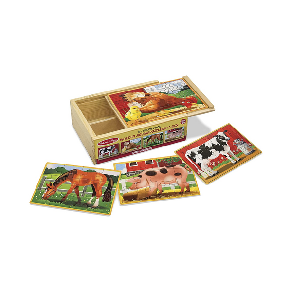 Melissa & Doug Farm 4-in-1 Wooden Jigsaw Puzzles in a Storage Box (48 pcs total)