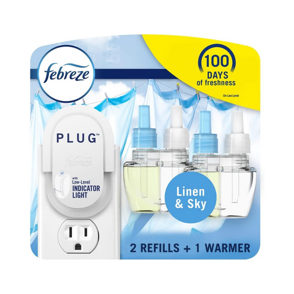 Febreze Plug In Air Fresheners, Linen & Sky Scent, 1 Warmer + 2 Oil Refills