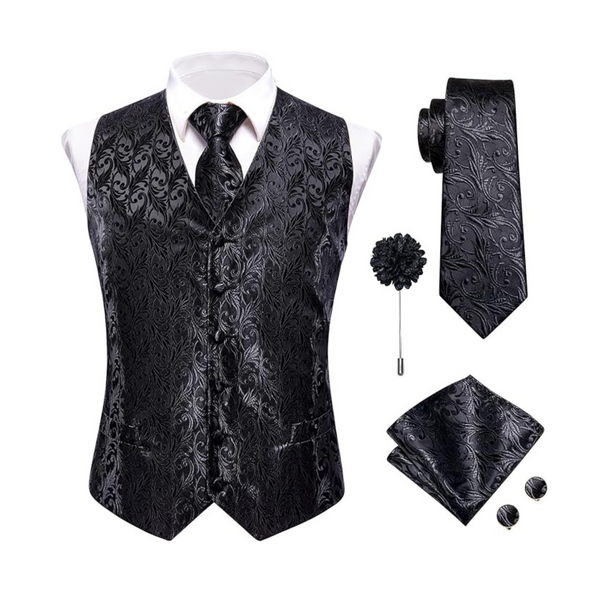 5-Piece Hi-Tie Men's Vest Necktie Lapel Pin Set