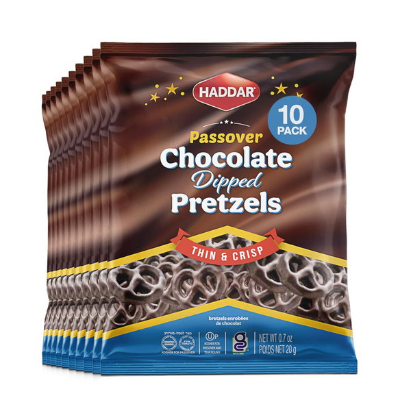 Haddar Passover Chocolate Dipped Pretzels, 10 Individual Snack Packs,