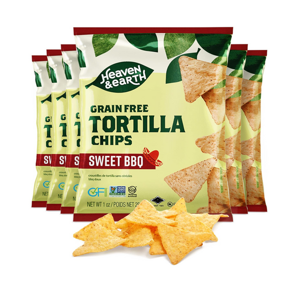 Heaven & Earth Sweet BBQ Tortilla Chips, OK Passover, 6 Snack Packs