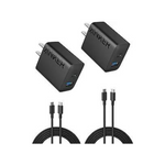 Set Of Anker USB C Chargers With Two 20W Dual Port USB Fast Wall Chargers And Two 5′ USB C Cables