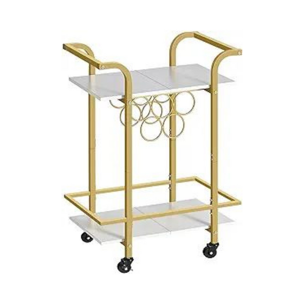 2-Tier Gold Serving Cart With Wine Rack