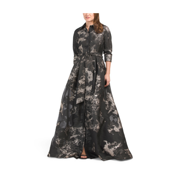 Metallic Floral Organza Shirt Dress Gown