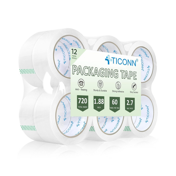 12-Pack Ticonn Heavy Duty Clear Packaging Tape