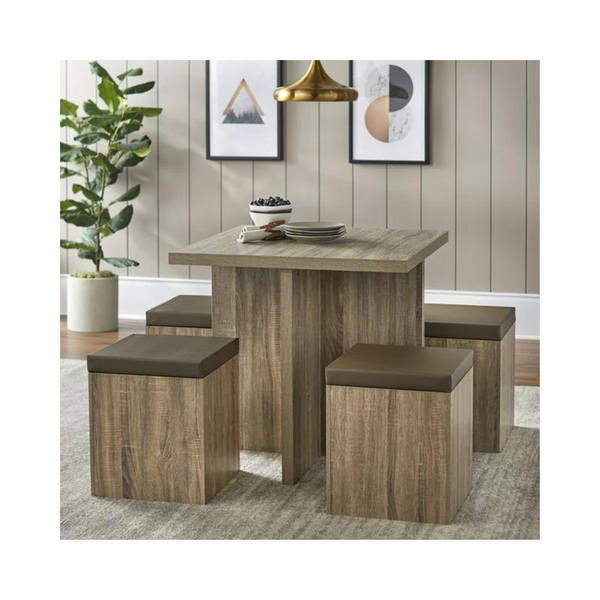 5-Piece Mainstays Dexter Dining Table w/ 4 Storage Ottomans Set