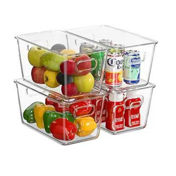 4-Piece Plastic Food Storage Organizer Bins with Lids