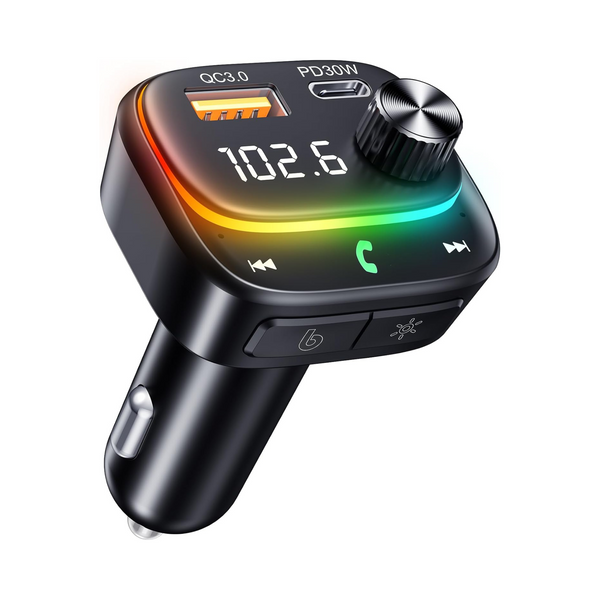 Bluetooth Car FM Transmitter with 30W PD Type-C & 18W USB QC 3.0