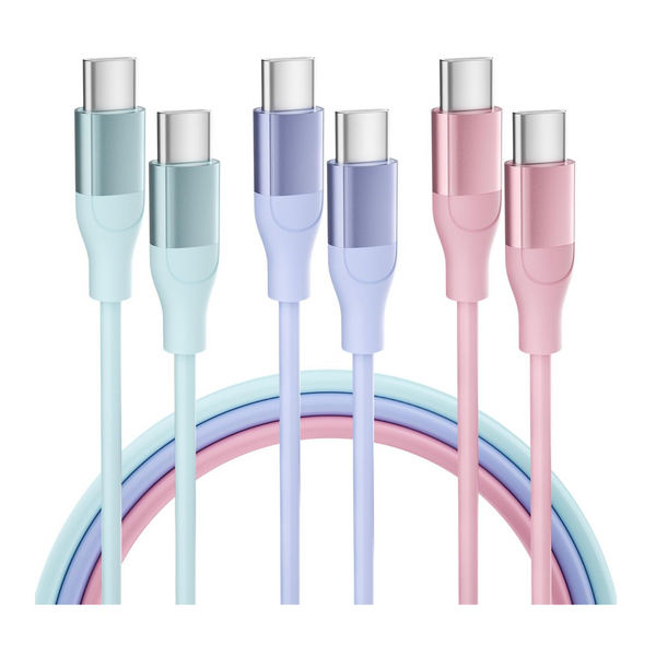 3-Pack 60W 6ft Supple Nips USB-C to USB-C Cable