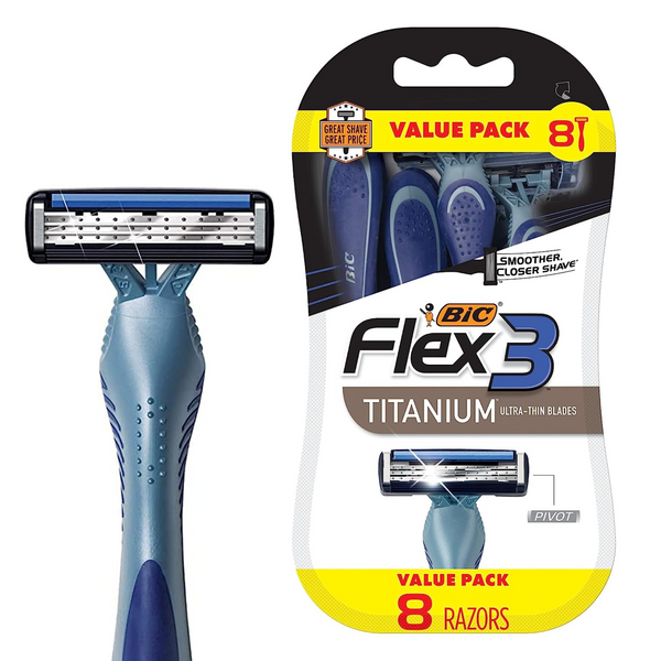 8-Piece Men's Bic Flex 3 Titanium Mens Disposable Razors Kit