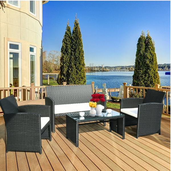 4-Pieces Costway Patio Rattan Wicker Furniture Conversation Set