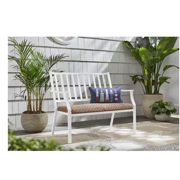 2-Person White Steel Outdoor Bench