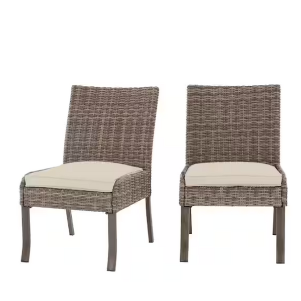 Hampton Bay Windsor Brown Wicker Outdoor Patio Stationary Armless Dining Chair with Bare Cushion (2-Pack)