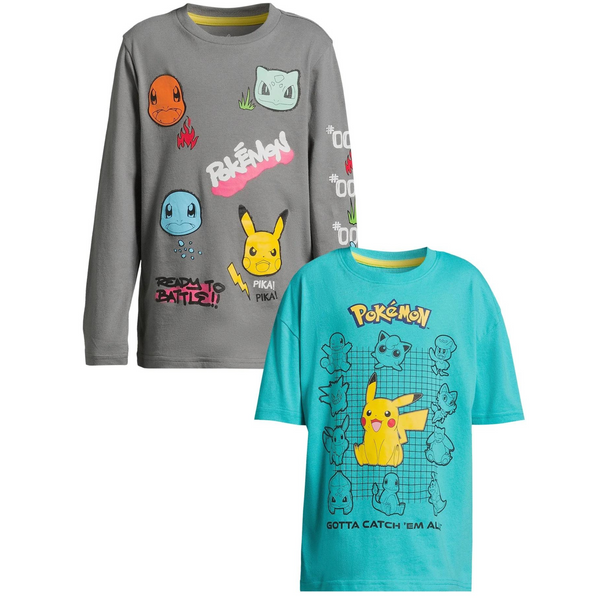 2-Pack Pokemon Pika Boys Long & Short Sleeve Graphic T-Shirt Set