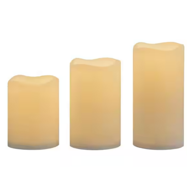 3-Piece Set of Hampton Bay Ivory LED Candles w/ Soft Glow Flicker