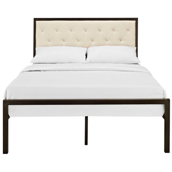 Mia Upholstered Tufted Platform Bed with Metal Slat Support