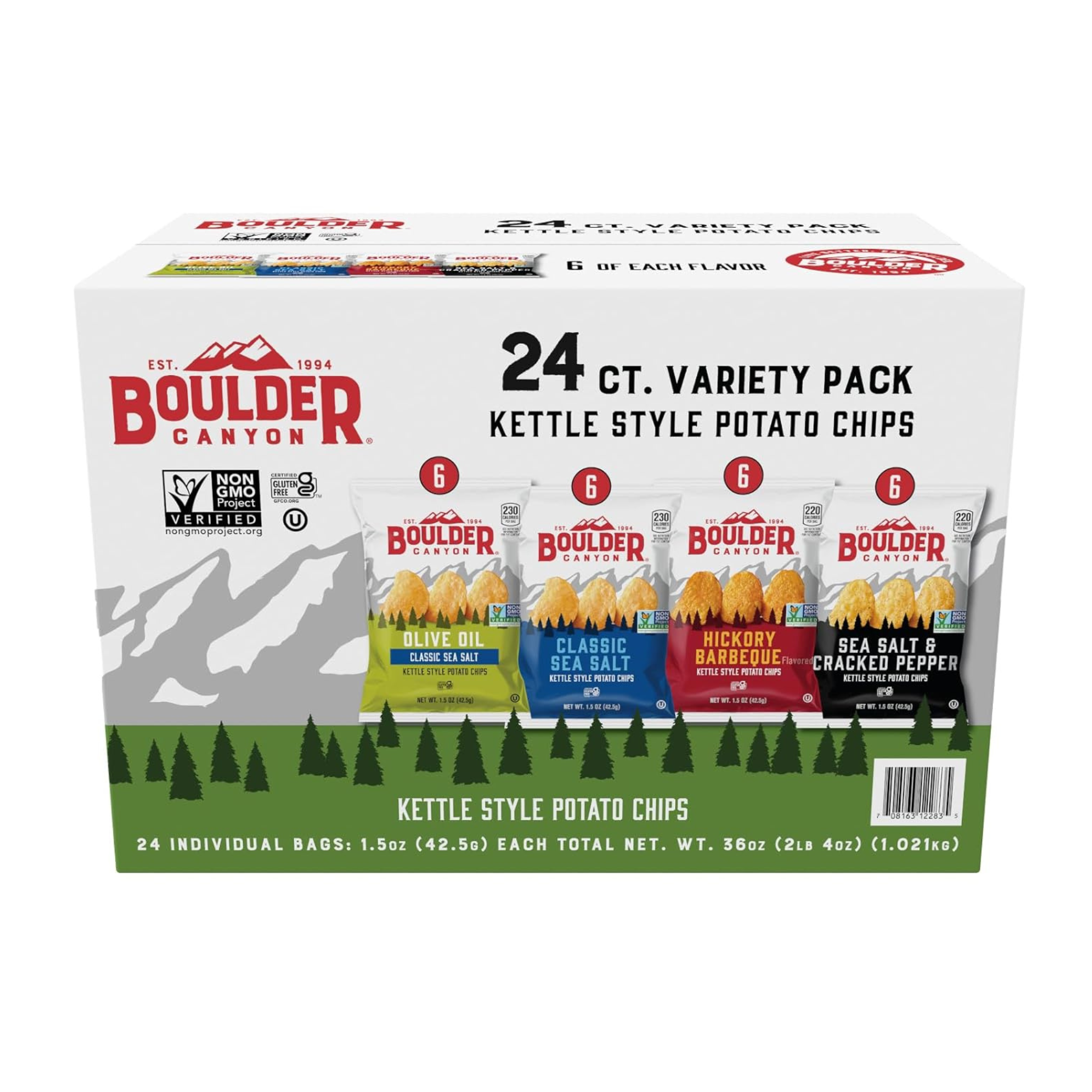 24 Snack Bags Of Boulder Canyon Potato Chip Variety Pack (OU)