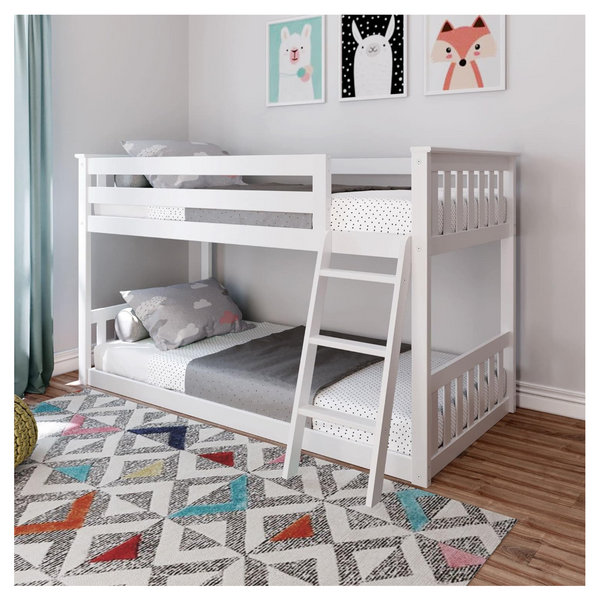 Max & Lily Twin Over Twin Low Bunk Bed with Ladder & 14” Safety Guardrail