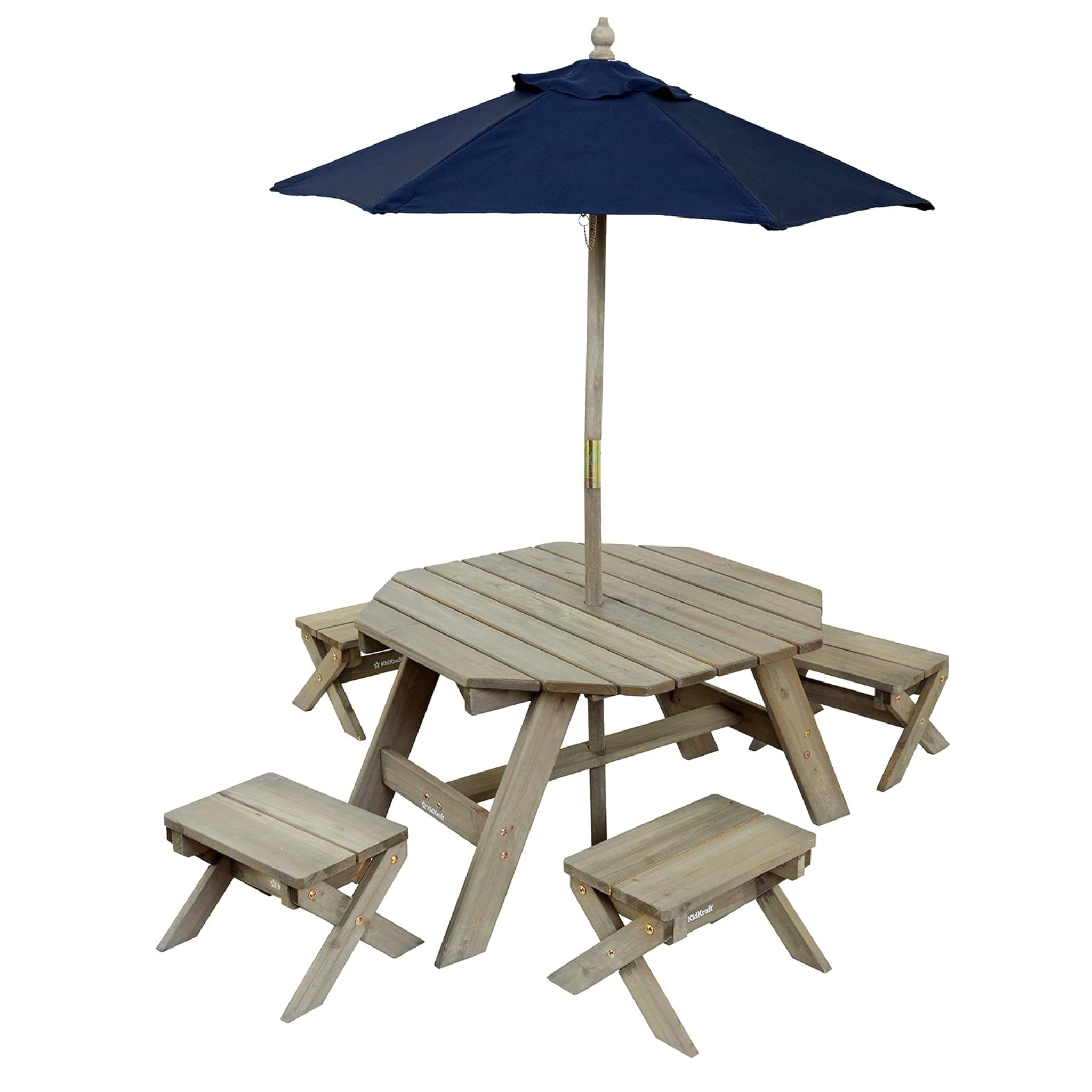 KidKraft Wooden Octagon Table, Stools & Umbrella Set