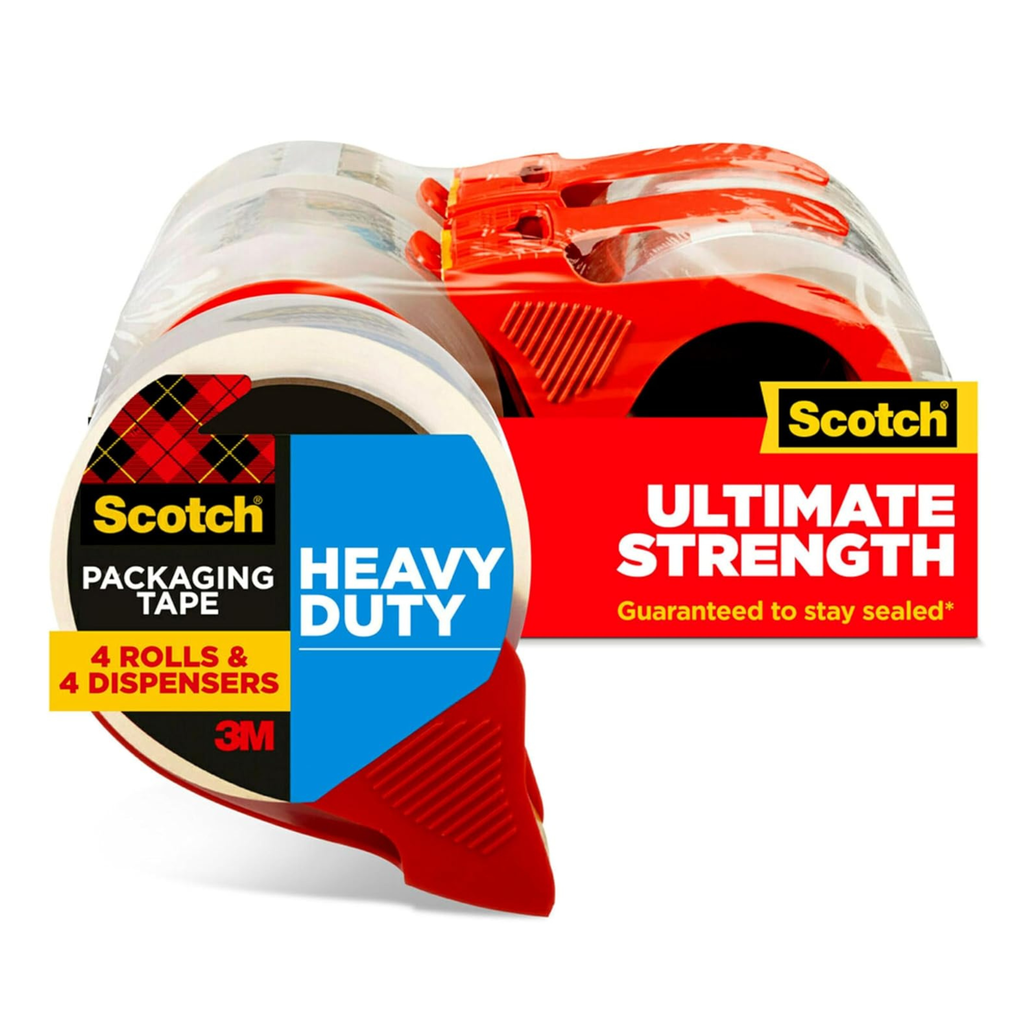 4-Pack Scotch Heavy Duty Shipping Packing Tape w/ Dispensers (Clear)