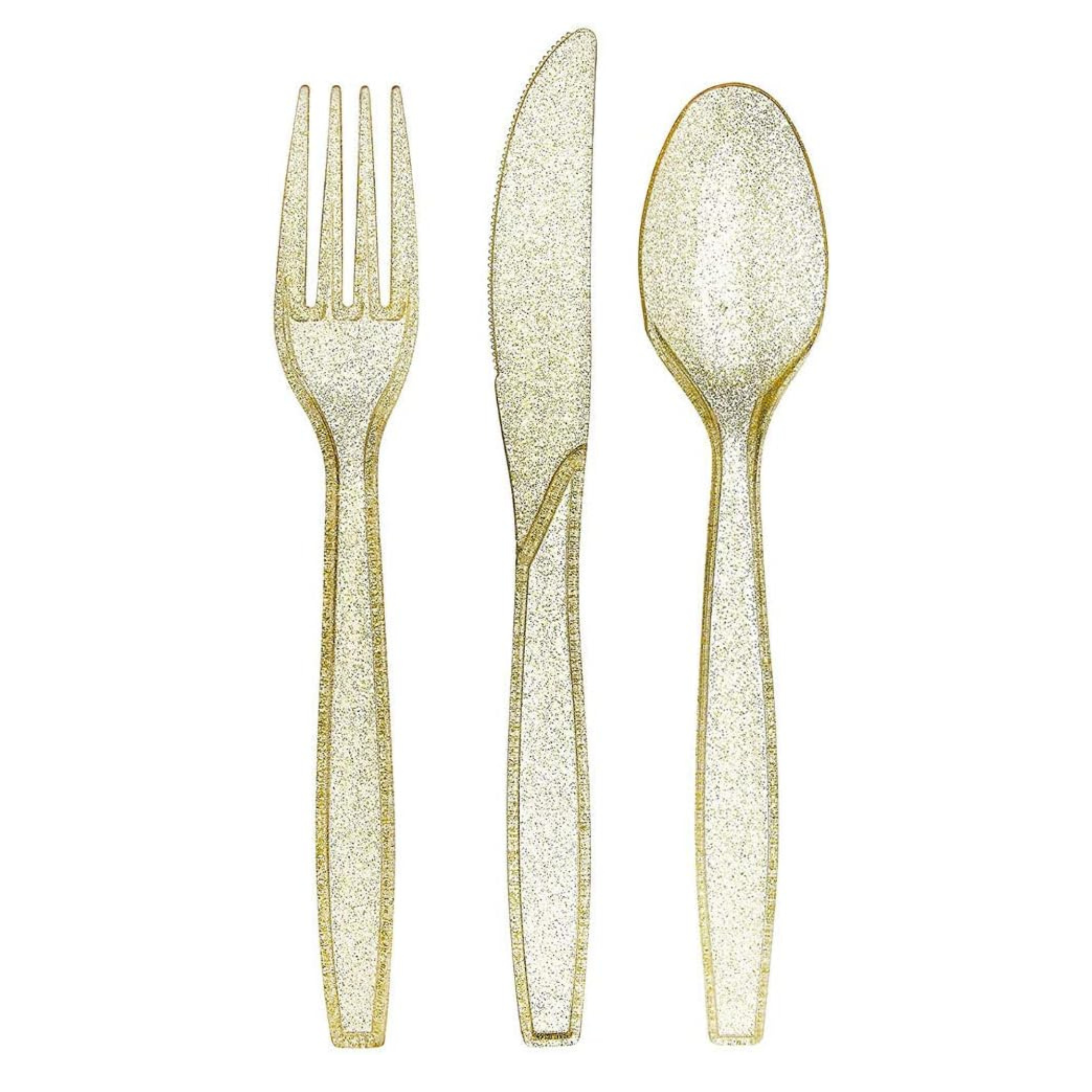 Prestee 180 Pcs Gold Glitter Plastic Cutlery Set