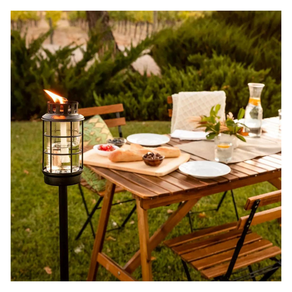 TIKI Brand Easy Install Round Glass Lantern Outdoor Torch