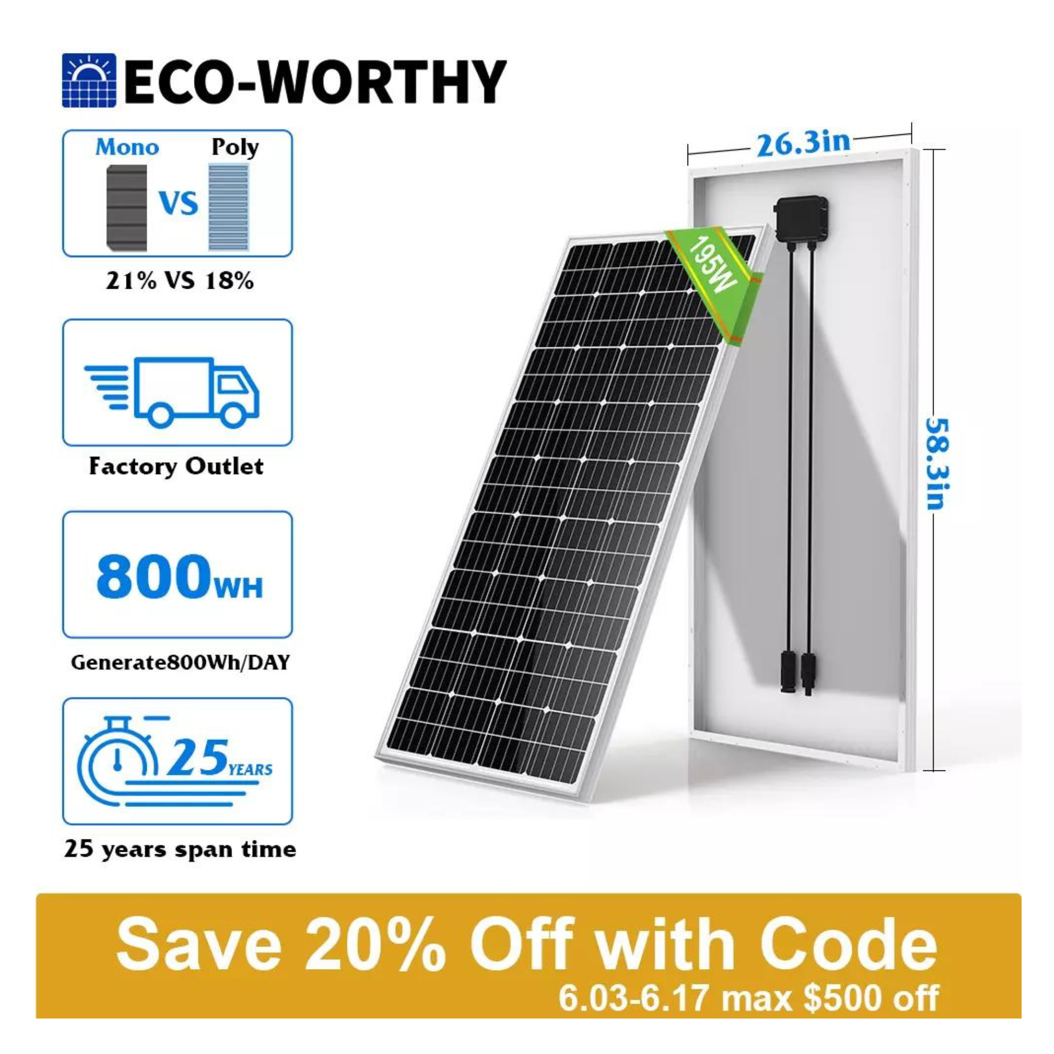 ECO-WORTHY Monocrystalline Solar Panels