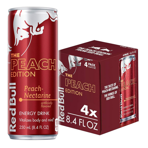 Red Bull Peach Nectarine, 8.4 Fl Oz Cans, 4 Pack