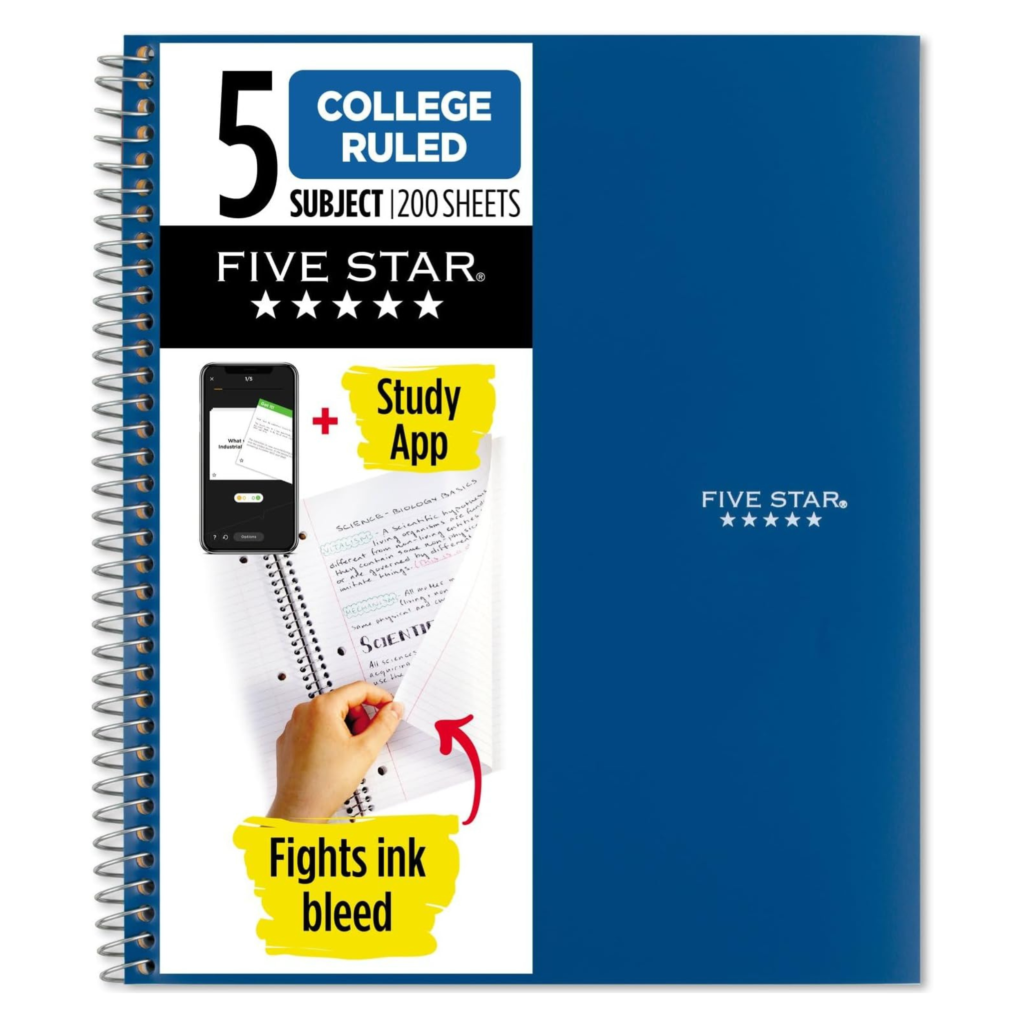 Five Star Spiral 5 Subject College Ruled 200 Sheet Notebook