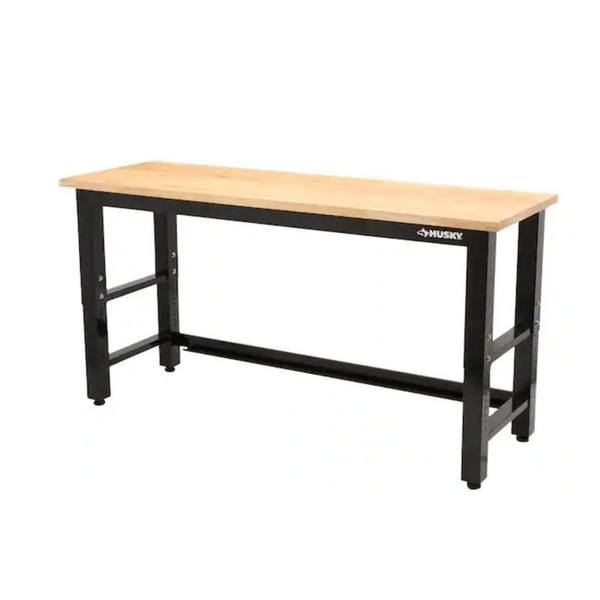 Husky 6 ft Adjustable Height Solid Wood Top Workbench