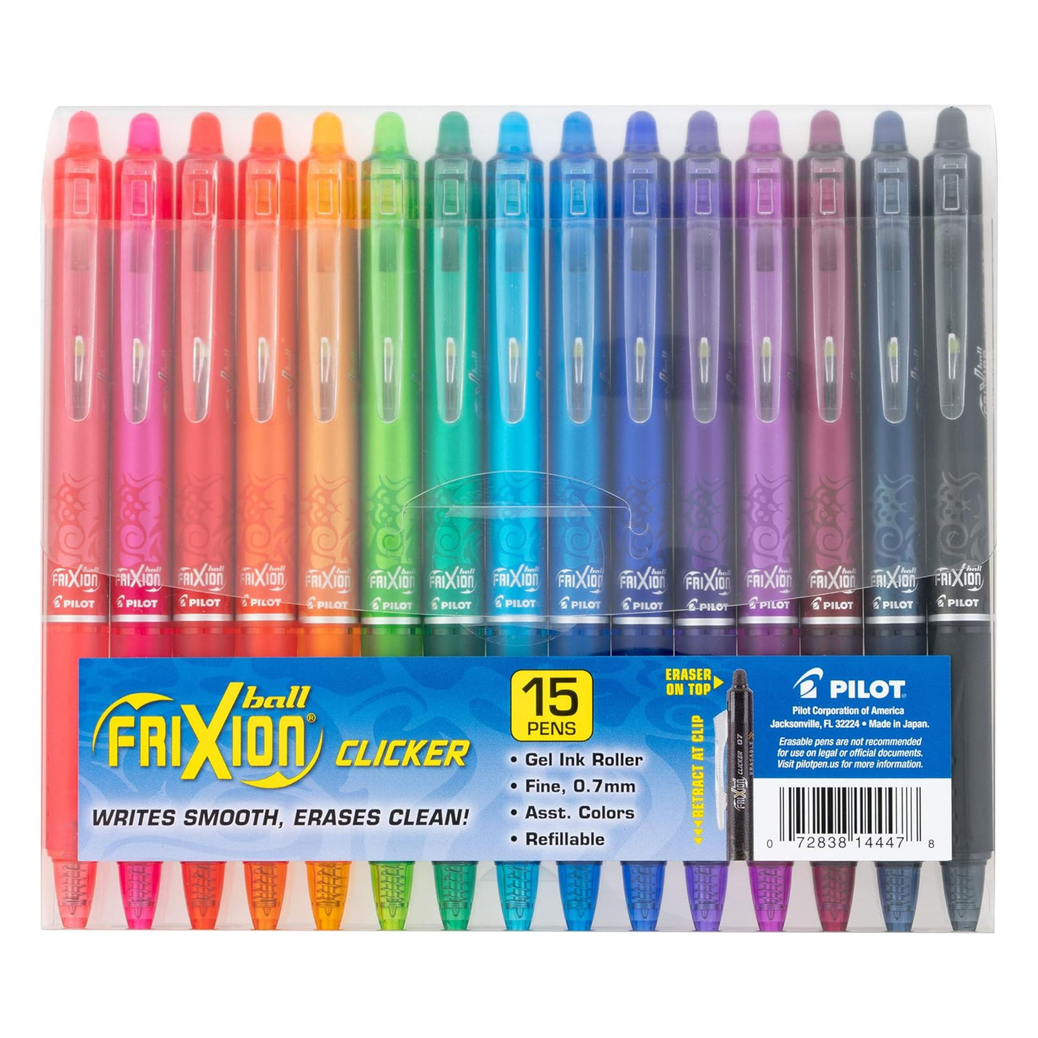 15-Pack FriXion 0.7 mm Fine Point Clicker Erasable Gel Pens