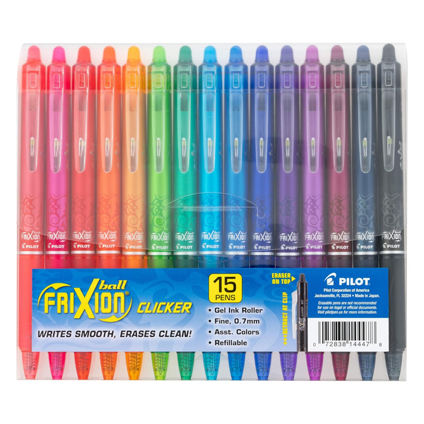 15-Pack FriXion 0.7 mm Fine Point Clicker Erasable Gel Pens