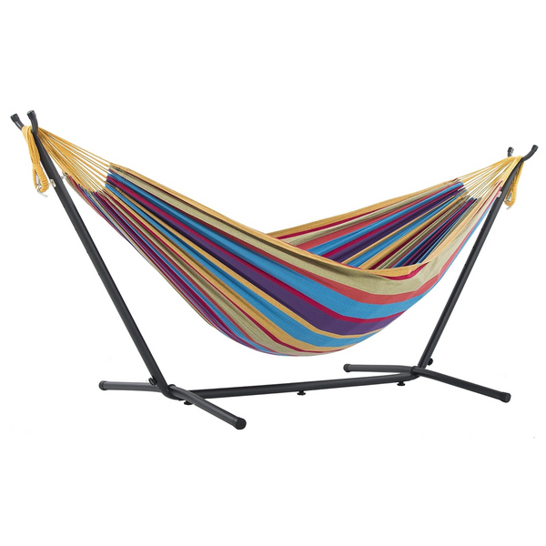 Vivere Double Cotton Hammock with Space Saving Steel Stand