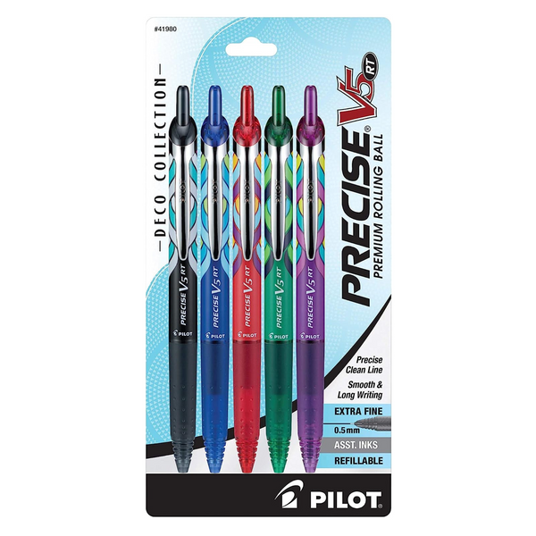 5-Pack Pilot Precise V5 RT Deco Collection Liquid Ink Rolling Ball Pens