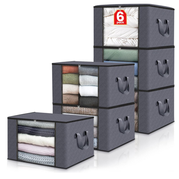 6-Pack Fab Totes Foldable Blanket Storage Bags with Lids