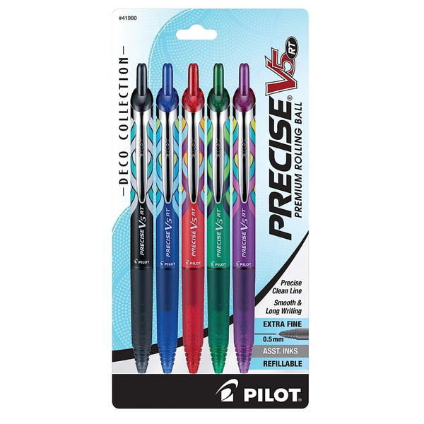 5-Pack PILOT Precise V5 RT Deco Collection Refillable & Retractable Pens (0.5 mm)