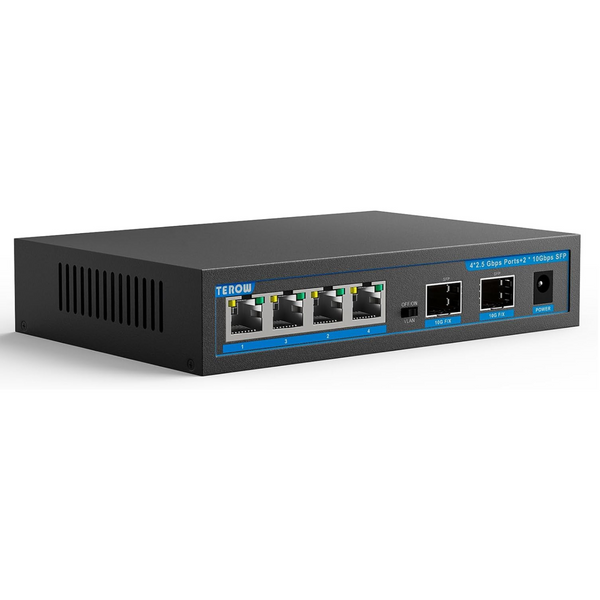 Terow 6-Port Fanless Unmanaged Swtich, 4 x 2.5G Base-T & 2 x 10G SFP