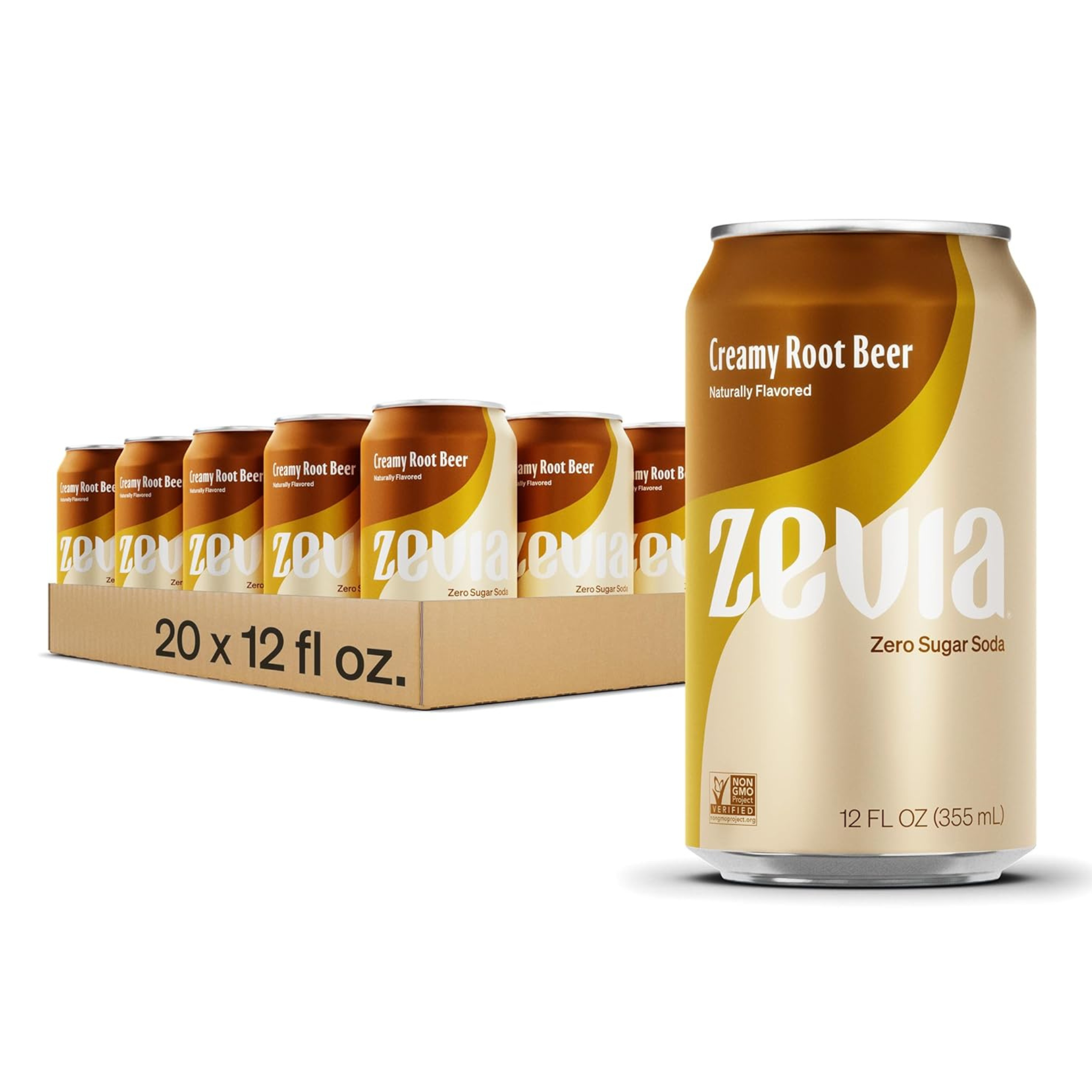 20 Cans Of Zevia Zero Calorie Creamy Root Beer Soda