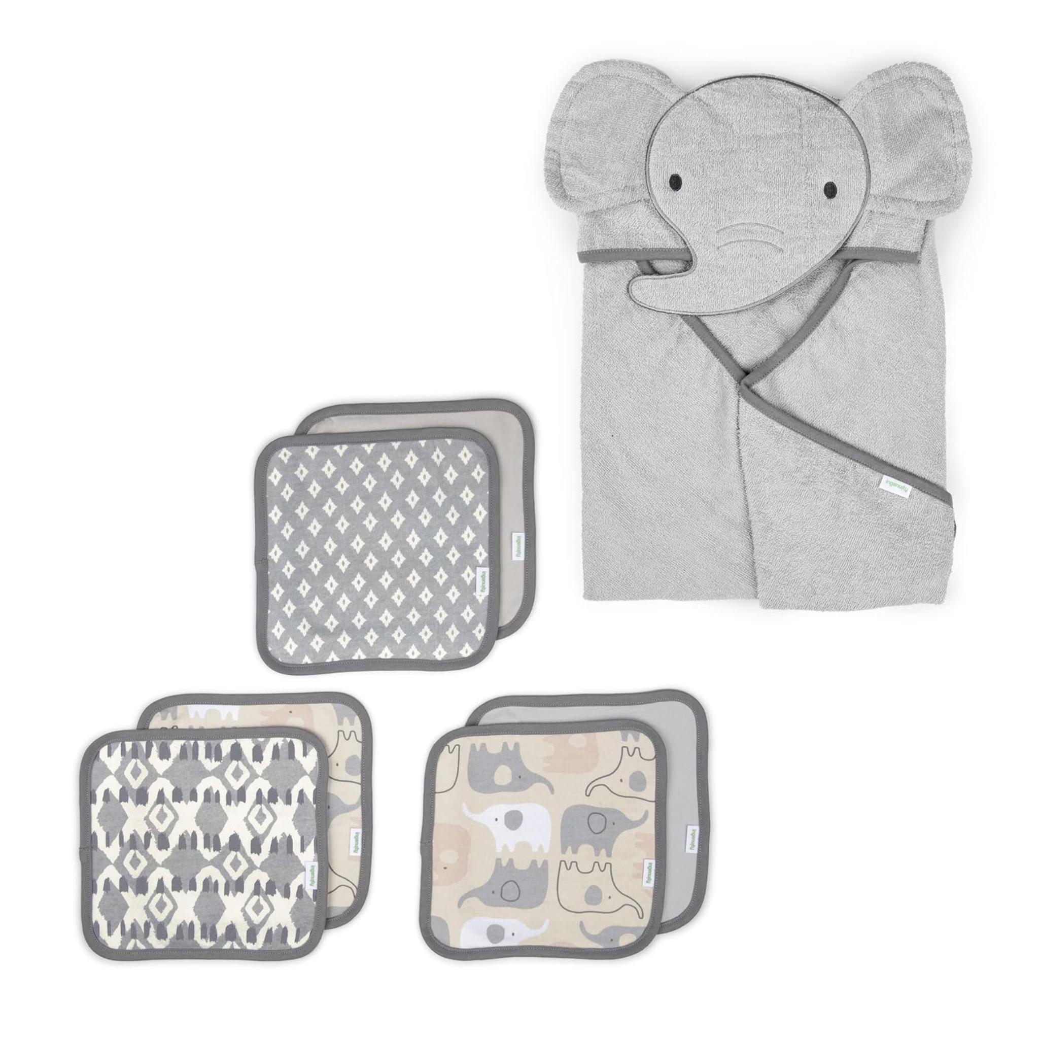 Ingenuity Clean & Cuddly Hooded Character Towel & 6-Pack Terry Washcloth Set