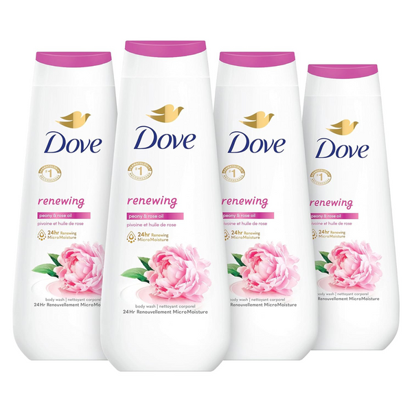 Dove Body Wash, 4 Count 20 Oz Bottles (Cherry & Chia Milk or Peony and Rose Oil)